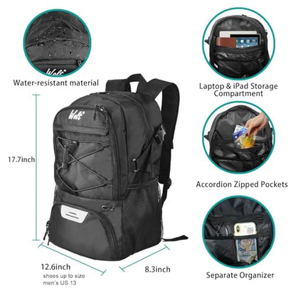 WOLT Basketball Backpack Large Sports Bag with Separate Ball Holder & Shoes Compartment, Best for Basketball, Soccer,Gym - color: Black