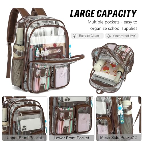 Clear Backpack Heavy Duty Transparent Backpacks Stadium Approved for School Work Sport Travel (Coffee) - color: Coffee
