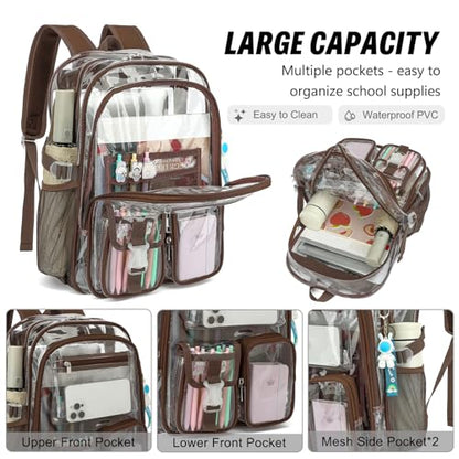 Clear Backpack Heavy Duty Transparent Backpacks Stadium Approved for School Work Sport Travel (Coffee) - color: Coffee
