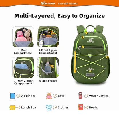 SKYSPER Kids Backpack 12L Children School Bag Child Boy Girl Pack Ages 4-8 for Traveling Day Trips Classes Camping(ArmyGreen) - color: Armygreen, size: Small