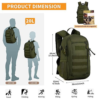 HUNTVP 10L/20L/30L Tactical Backpack Military MOLLE Backpack Rucksack Gear Tactical Assault Pack for Hunting Camping Trekking (20L-Army Green) - color: Army Green, size: 20L