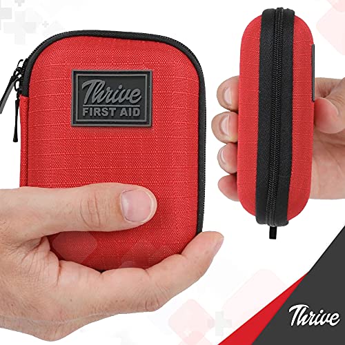 Thrive Mini First Aid Kit - Compact Travel Essentials Pack - Waterproof Camping Essentials Set - Portable Car First Aid Kit & Hiking Supplies Pouch - 66-Piece Set, Red Shell Case - style: 66 Piece - Shell