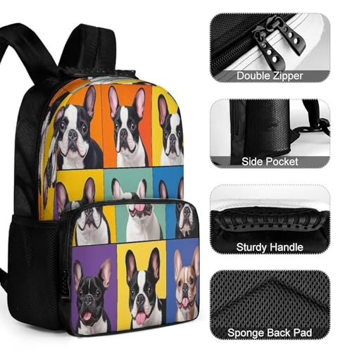 Supdreamc Lightweight Backpack for Gym Travel Bicycle, Big Capacity Multipurpose Anti-Theft Carry On Bag, French Bulldog Pet Travel Hiking Bag Day Pack - color: Pattern 439