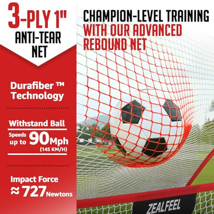 ZEALFEEL Soccer Rebounder, 2-in-1 Soccer Rebound Net, 6'x4.7' Large Net & 6'x16" Small Net, Soccer Bounce Back Net Practice for Team Volley Passing Solo Training, Football Trainer with Carry Bag Cones