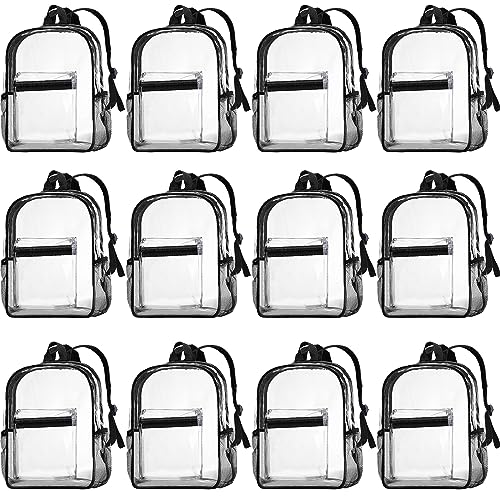 WILLBOND 12Pack Clear Backpack Heavy Duty Transparent Bookbag See Through Waterproof Plastic Backpack Bulk(Black) - color: Black
