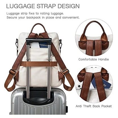 Shrrie Backpack Purse for Women Leather Backpack Fashion Designer Travel Backpack Convertible Shoulder Bag for College Work - color: 2-4-beige With Brown