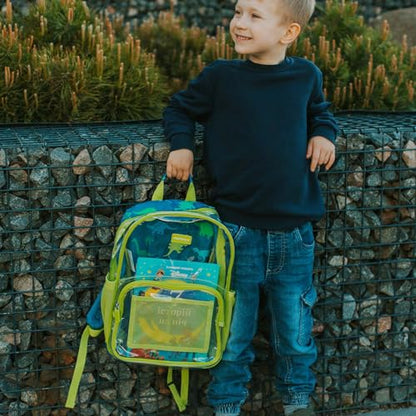 mommore Clear Backpack for Boys Kids Clear Bookbag for School Heavy Duty 15 Inch See Through Backpack Dinosaur Transparent Bag - color: Green, style: Mesh Panel Clear Backpack