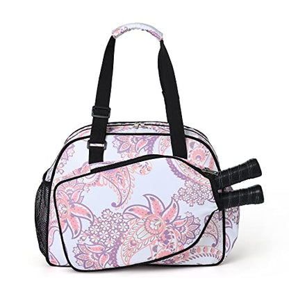 Boulder Bee Pickleball Tote Bag for Women with Paddle Holder - color: Pink cashew flower