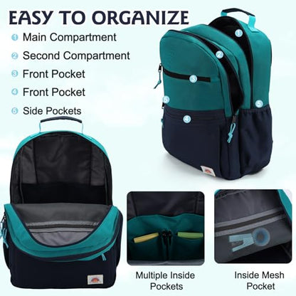 VASCHY School Backpack, Lightweight Classic Cute Aesthetic Bookbag Daypack for Teen Boys Traveling/Gym/Middle School Navy Green - color: Navy Green-l, size: Large-17in