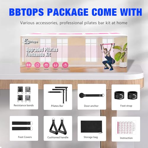 Bbtops Pilates Bar Kit with Resistance Bands,Pilates Bar with Stackable Bands Workout Equipment for Legs,Hip,Waist and Arm,Exercise Fitness Equipment for Women & Men Home Gym Yoga Pilates - color: Matte Black