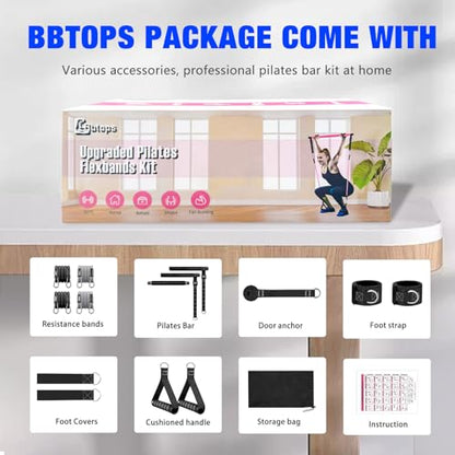 Bbtops Pilates Bar Kit with Resistance Bands,Pilates Bar with Stackable Bands Workout Equipment for Legs,Hip,Waist and Arm,Exercise Fitness Equipment for Women & Men Home Gym Yoga Pilates - color: Matte Black