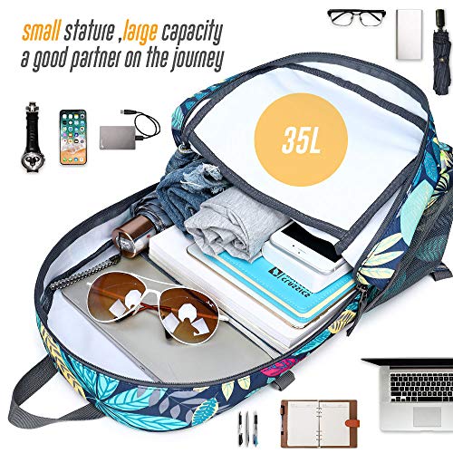 35L Lightweight Packable Backpack Waterproof Durable Hiking Travel Backpack Daypack - color: Blue-leaf