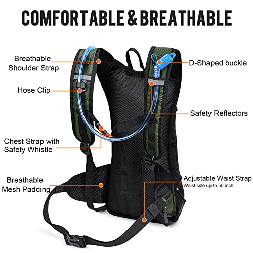 G4Free Insulated Hydration Backpack Pack with 2L BPA Free Bladder for Outdoor Running Hiking Cycling Camping - color: Olive green