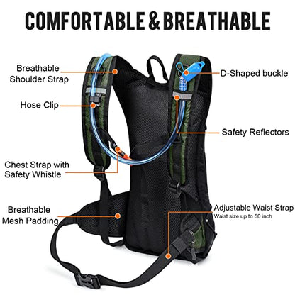 G4Free Insulated Hydration Backpack Pack with 2L BPA Free Bladder for Outdoor Running Hiking Cycling Camping - color: Olive green