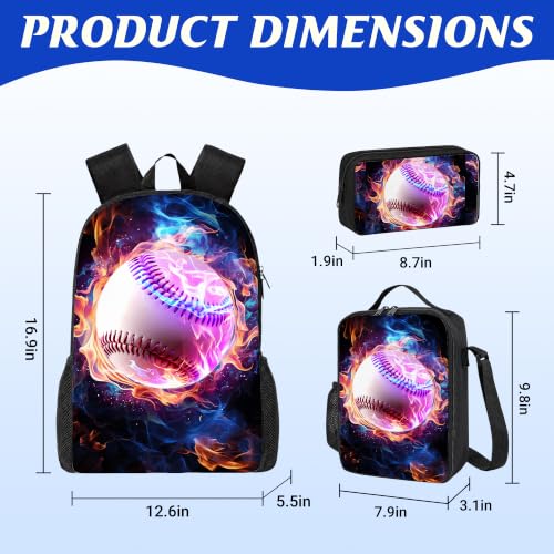 Baseball Backpack Set for School,17 Inch Casual School Bags with Lunch Box, Kids Daypack Bags and Pencil Case Set for Teens Boys Men Students - color: Baseball