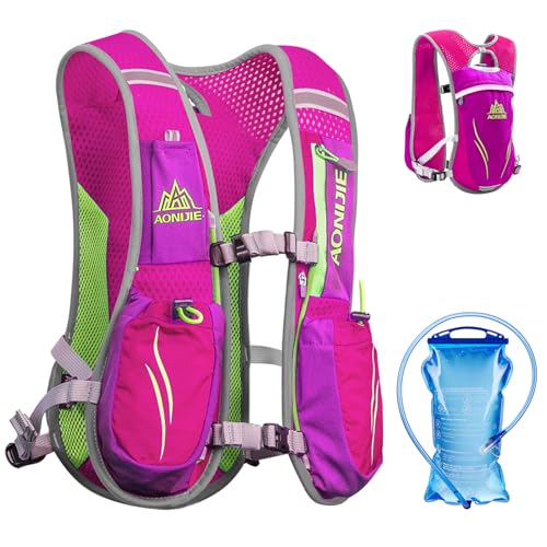 Azarxis Running Water Bottles Flask BPA Free Leakproof Hydration Vest Packs Waist Belt Replacement for Triathlon Marathon Hiking Cycling Climbing Runner - color: #5 Rose Red (5.5L) with a 1.5L Water Bladder