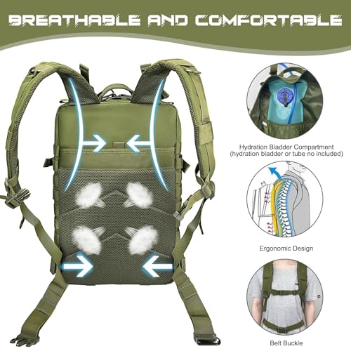 WOLT Military Tactical Backpack for Men 45L Molle Backpack 3 Day Assault Pack Bug Out Bag, Heavy Duty Rucksack for Hiking Gym(Army Green) - color: Green