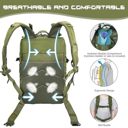 WOLT Military Tactical Backpack for Men 45L Molle Backpack 3 Day Assault Pack Bug Out Bag, Heavy Duty Rucksack for Hiking Gym(Army Green) - color: Green