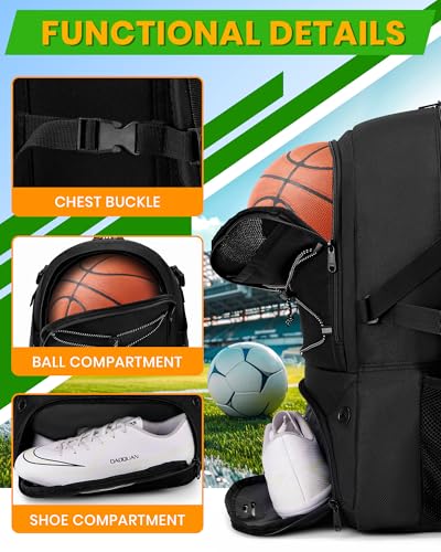 Hsmihair Basketball Backpack Large Sports Bag for Men&Youth,Gym Bag with Separate Ball & Shoes Compartment,Travel Bag for Basketball,Soccer,Volleyball - color: Black New