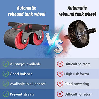 Auto Rebound Exercise Roller Wheels - Ab Roller Fitness Equipment for Core Strength Training Home Gym Fitness Equipment with Knee Mat AB Core Workout for Home Gym Beginners