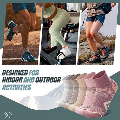 ANTSANG 6 Pairs Merino Wool Quarter Ankle Hiking Running Socks Compression Thermal Thick Cushion Socks for Women Men - color: Pink Series, size: Medium