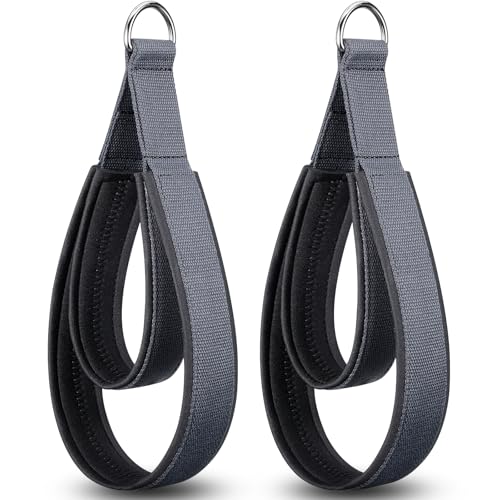 TOBWOLF Pilates Straps - Double Loop D-Ring Straps for Reformer, Padded, Home Gym Workout - color: Scuba Fabric Liner - Dark Grey