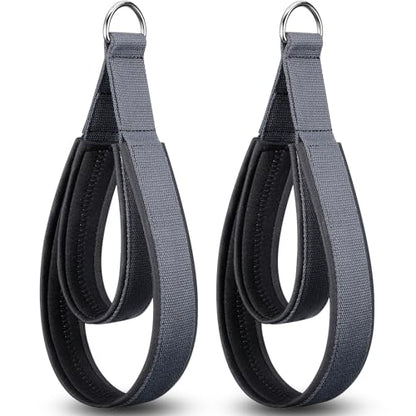 TOBWOLF Pilates Straps - Double Loop D-Ring Straps for Reformer, Padded, Home Gym Workout - color: Scuba Fabric Liner - Dark Grey