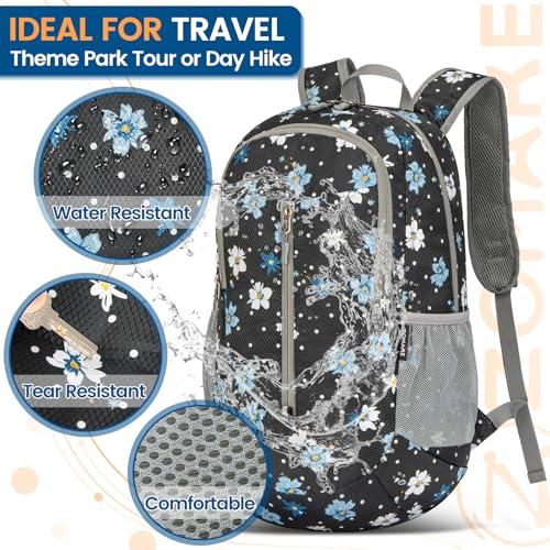 ZOMAKE Ultra Lightweight Packable Backpack 25L, Foldable Hiking Backpacks Water Resistant Small Folding Daypack for Travel(Black, White Polka Dot Floral) - color: Black, White Polka Dot Floral