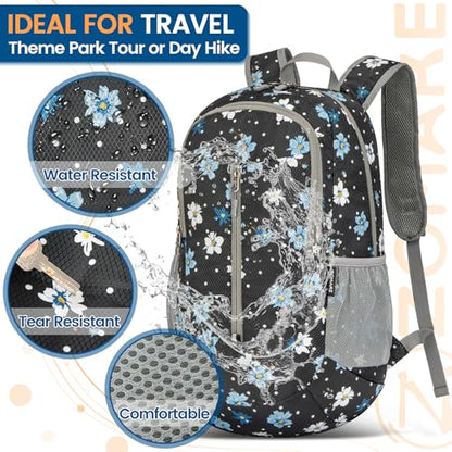 ZOMAKE Ultra Lightweight Packable Backpack 25L, Foldable Hiking Backpacks Water Resistant Small Folding Daypack for Travel(Black, White Polka Dot Floral) - color: Black, White Polka Dot Floral
