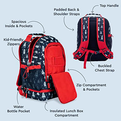 Bentgo Kids 2-in-1 Backpack & Insulated Lunch Bag - Durable 16” Backpack & Lunch Container in Unique Prints for School & Travel - Water Resistant, Padded & Large Compartments (Rocket) - color: Rocket