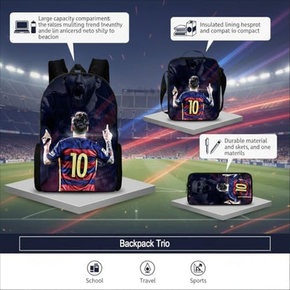 3 in 1 Soccer Star Print Backpack 17'' Large-Capacity Set 17'' Large-Capacity Set With a Fashionable and Personalized Style is Exquisitely Designed and Widely Applicable, Making it an Ideal Choice
