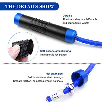 Redify Weighted Jump Rope for Workout Fitness(1LB), Tangle-Free Ball Bearing Rapid Speed Skipping Rope for MMA Boxing Weight-loss,Aluminum Handle Adjustable Length 9MM Fabric Cotton+9MM Solid PVC Rope - color: Blue