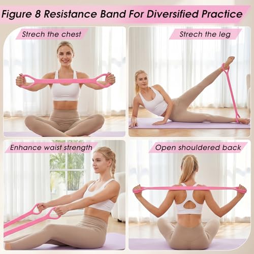 Multifunction Pedal Resistance Band with Handle-Figure 8 Resistance Band Set, 3-Tube Adjustable Bands for ABS, Core, Waist, Arm, Leg, Sit Up Exercise Equipment, 3 Home Workout Chart for Women