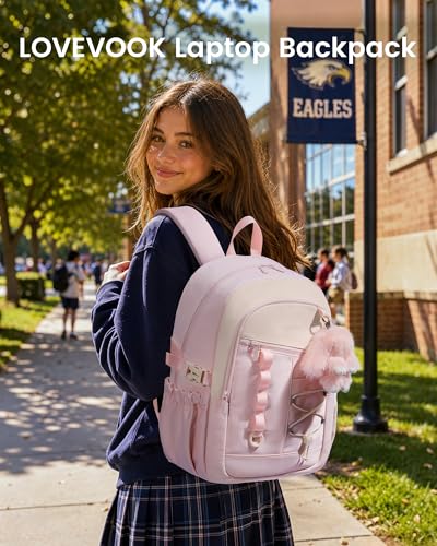 LOVEVOOK School Backpack for Girls, Large Capacity 16 Laptop Backpack with Insulated Lunch Box & Tumbler Pockets, Multi-Compartment Bookbag, Water-Resistant Travel Backpack, Pink - color: Pink Lunch