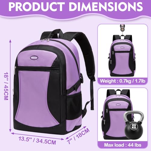 Backpack for Girls Teenage Bookbag Big Kids Elementary Grade Middle High School Student Teen Book Bag Mochilas Escolares Para Niños Kawaii Purple Knapsack Full Size 18 Inch Lightweight - color: Purple