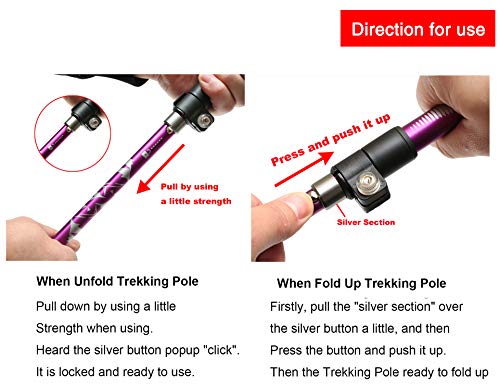 A ALAFEN Aluminum Collapsible Ultralight Travel Trekking Hiking Pole for Men and Women (Fits 5'3" - 6'2") - color: Purple