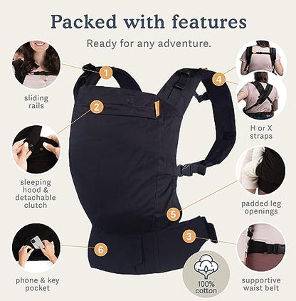 Beco Toddler Carrier with Extra Wide Seat, 100% Cotton - Front-Carry & Backpack Style - Lightweight & Ergonomic Sling Carrier for Children (24-48 Months) - Metro Black - color: Metro Black