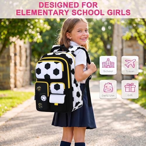 3PCS Kids Backpack Set, School Backpack with Lunch Bag & Pencil Case, Lightweight Waterproof Bookbag for Kids (Black soccer) - color: Black Soccer