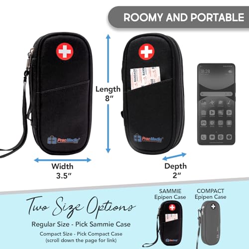 PracMedic Bags Epi Pens Carrying Case- Insulated Epipen Carry Case (Black) | Holds 2 Epi Pens, Auvi-Q or Neffy, Inhaler & Antihistamine. Medical Case for Allergy, Asthma & Diabetes Medicines. - color: Black