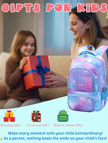 BLUEFAIRY Kids Backpacks for Girls 17 Inch Elementary Primary Middle School Bookbags with Laptop Compartment Back to School Bags for Childs Age 6-8 Mochilas Escolares para Niños Niñas Mermaid - color: Sky Blue