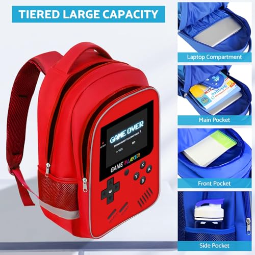 TILYTADLY School Backpack For Boys - Gamer Boys Backpack For Kids Children Teens Elementary Middle School - Ages 6-18，17″ - color: 3-red-backpack Only