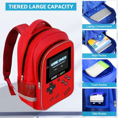 TILYTADLY School Backpack For Boys - Gamer Boys Backpack For Kids Children Teens Elementary Middle School - Ages 6-18，17″ - color: 3-red-backpack Only