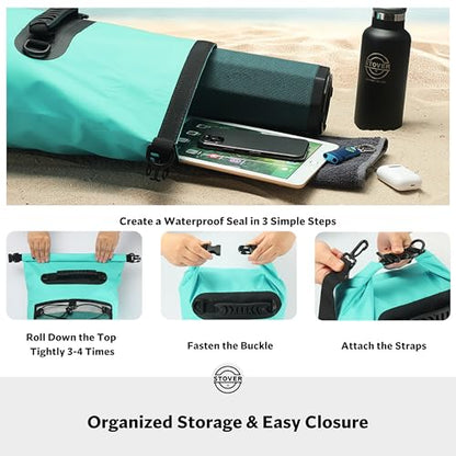 STOVER 5/10/25/30/40/55L Waterproof Dry Bag- Roll-Top Backpack w/Phone Case- Kayaking, Hiking, Camping, Boating- Men/Women - color: 25l Teal (With Phone Case), size: 25L