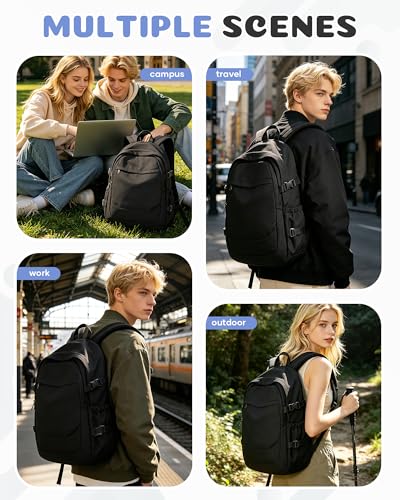 Black Backpack for Men Women, Lightweight Basic Bookbag for Teens Boys and Girls, Causal Daypack Travel Carry on Backpack fits 15.6 Inch Laptop - color: I-black
