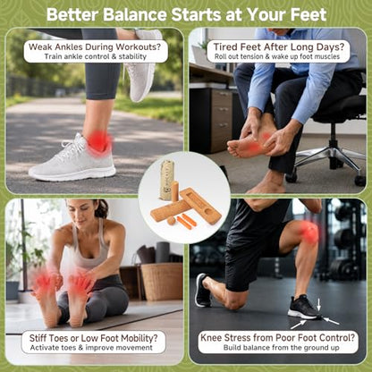 Rocalt Foot & Ankle Strengthener Kit, 4-in-1 Cork Balance Board Set with Massage Roller, Ball & Toe Resistance Bands, Foot Mobility Trainer for Balance Training, Yoga, Runners & Daily Exercise