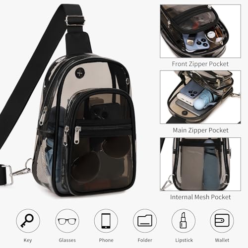 MOONBABY Clear Bag for Stadium Events, Clear Backpack Purse for Women Waterproof TPU Crossbody Fanny Pack | for Stadium Events - color: Semi Black
