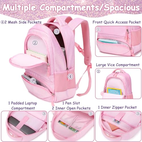 Meisohua School Backpack for Girls Shiny Glitter Sparkly Bookbag for Kids Elementary Middle School Bags for Girl Blingbling Pink - color: Glitter Pink