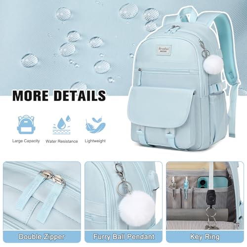 Bevalsa Backpack for Girls, 3PCS School Backpacks with Lunch Box - color: Blue, size: 15.6 inch