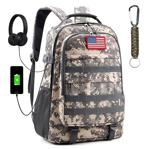 TILYTADLY School Backpack for Boys - Camouflage Boys Backpack for Kids Teens Elementary Middle School - Camo Students Bookbag,18″ Bookbag with Usb Charging Port & Key-chain - color: Camouflage-gray-only
