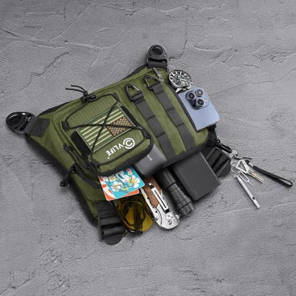 CVLIFE Outdoor Chest Bag for Men, Tactical Chest Pack, Adjustable Running Vest Bag, Lightweight Anti-theft EDC Rig for Hiking - color: Green